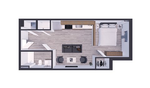Miami Beach Apartments – The Anamar at Collins Park – 3D rendering of our 1 bedroom 1 bathroom 481 Sq. Ft. Apartment